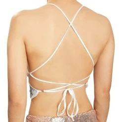 Zodaca Butterfly Sequin Halter V Neck Crop Top for Women, Open Back Tie Backless Cami Tank, Silver, One Size -Adult Halloween Costumes Shop GUEST 27b096e9 2bfd 4f86 8677 463a89e1a3b8