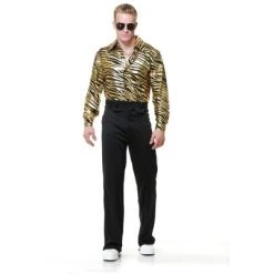 Charades Costumes Charades Men's Gold Zebra Print Disco Shirt Costume -Adult Halloween Costumes Shop GUEST 27e43d5c dabe 40cd aa4c e5a75a901bde