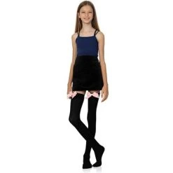 Skeleteen Bow Accent Thigh Highs - Pink and Black