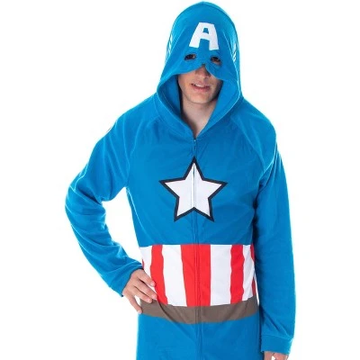 INTIMO Marvel Men's Captain America Classic Cap Costume Pajama Union Suit Captain Blue 3 INTIMO Marvel Men's Captain America Classic Cap Costume Pajama Union Suit Captain Blue