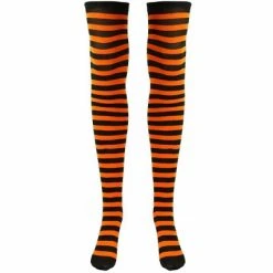 Skeleteen Womens Striped Knee Socks Costume Accessory - Orange and Black