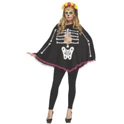 Fun World Womens Day of the Dead Pullover Costume - One Size Fits Most - Multicolored