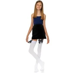 Skeleteen Bow Accent Thigh Highs - Black and White