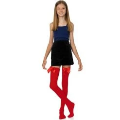 Skeleteen Bow Accent Thigh Highs - Red