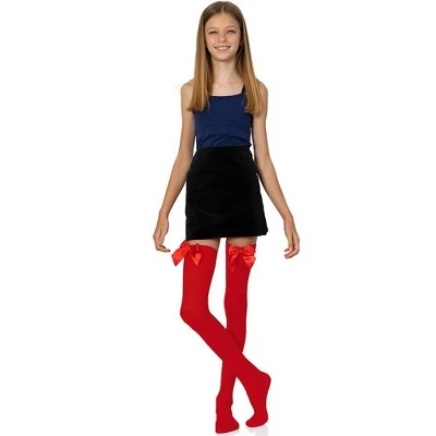 Skeleteen Bow Accent Thigh Highs - Red 3 Skeleteen Bow Accent Thigh Highs - Red