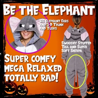 FUNZIEZ! High Pile Fleece Elephant Slim Fit Adult Unisex Novelty Union Suit 4 FUNZIEZ! High Pile Fleece Elephant Slim Fit Adult Unisex Novelty Union Suit - Image 2