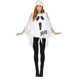 Fun World Womens Ghost Print Pullover Costume - One Size Fits Most - White