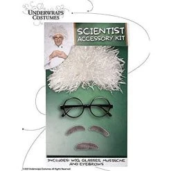 Underwraps 4-Piece Scientist Halloween Costume Accessory Kit With Wig Eyebrows And Mustache