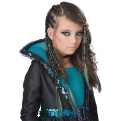California Costumes Clip-In Braids (Green/Grey)