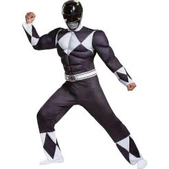 Disguise Mens Power Rangers Classic Black Ranger Muscle Costume - Large/X Large - Black