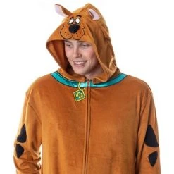 INTIMO Scooby-Doo Mens' Hooded Union Suit Adult Costume Pajama Sleeper Brown