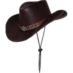 Underwraps Costumes Underwraps Dark Brown Silver Stud Cowboy Hat Adult Costume Accessory